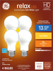 GE Relax 4-Pack 40 W Equivalent Dimmable Soft White A19 LED Light Fixture Light Bulbs
