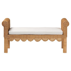 Reiko Handcrafted Natural Rattan Bench with Scalloped Design - Boho Farmhouse Seating for Entryway, Bedroom, or Living Room
