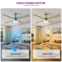Dextrus 52'' Ceiling Fan with Light and Remote Control, 6 Speeds, 5 Timer Settings, and Dual - Finish Blades (Nickel)
