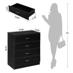 Segmart Black Chest of 4 Drawers, Wood Bedroom Furniture Chest Cabinet with Metal Handles for Kids Room