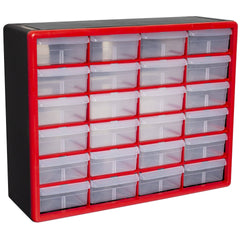 Akro - Mils 24 Drawer Plastic Storage Organizer with Drawers for Hardware, Small Parts, Craft Supplies, Red, Size: One Size