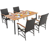 Tangkula 5 Pieces Outdoor Dining Set with Acacia Wood Table & 4 Wicker Rattan Armrest Chairs