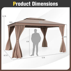 Tangkula 10x13 FT Metal Patio Gazebo with Mesh Netting & Privacy Curtains
