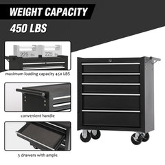 5-Drawer Rolling Tool Chest Tool Storage Cabinet with Wheels Tool Organizer Box