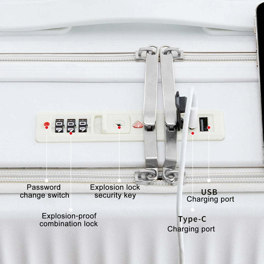 24 in Checked Luggage with Front Pocket, USB Charging Port, Built - in Lock Carry on Suitcase, Cup Holder and Phone Holder, Medium Hardside Suitcase