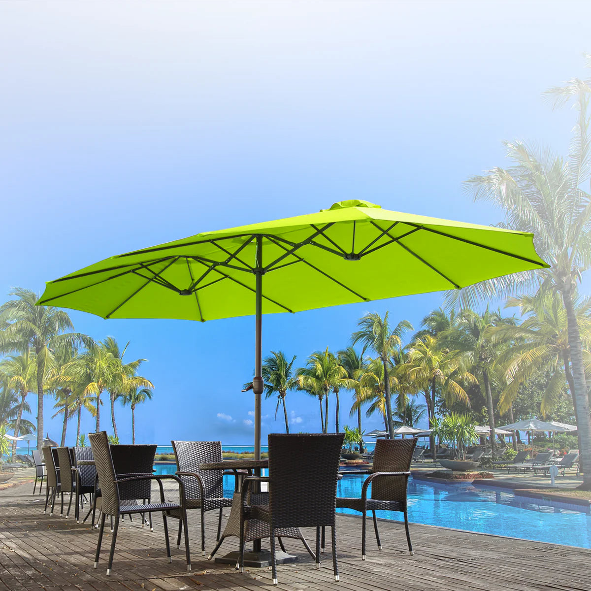 AECOJOY 15x9ft Double-Sided Patio Umbrella, Green