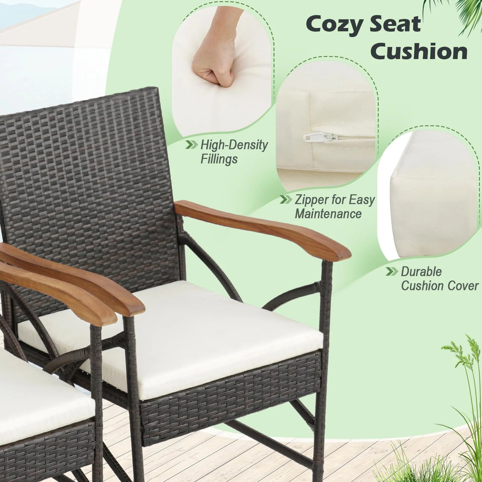 Tangkula 5 Pieces Outdoor Dining Set with Acacia Wood Table & 4 Wicker Rattan Armrest Chairs