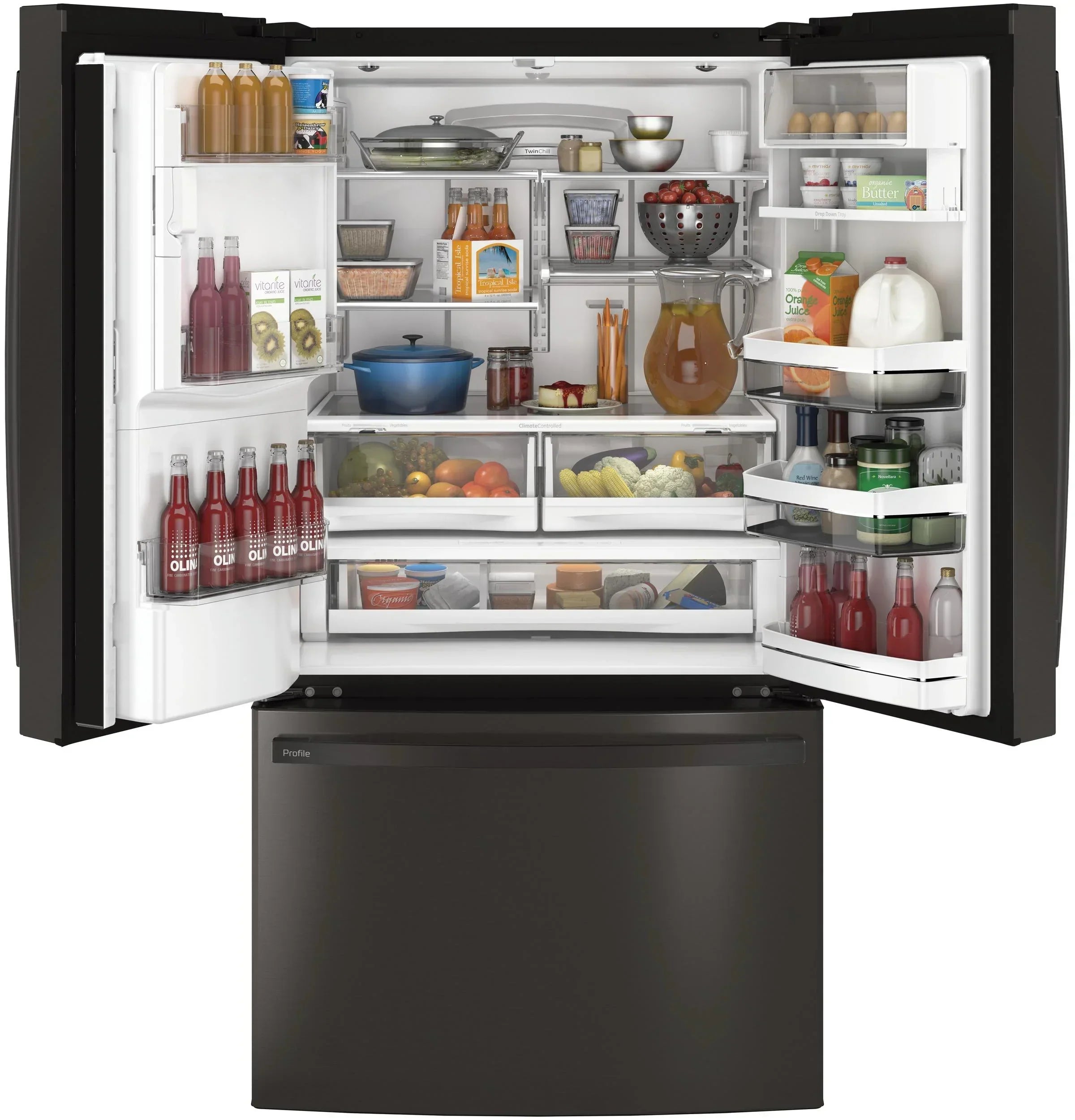 Appliances PFE28KBLTS 36 Inch French Door Refrigerator Black Stainless Steel