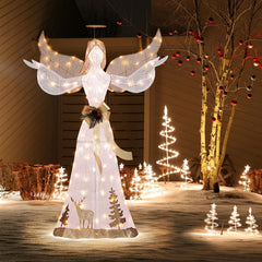 Tangkula 5 FT Lighted Christmas Angel, Outdoor Pre - lit 3D Glittered Angel with 100 Warm White Lights