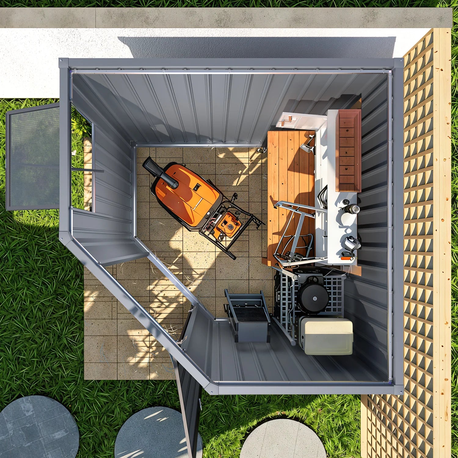 AECOJOY Corner 6x6 Storage Sheds & Outdoor Storage with Openable Windows & Lockable Doors, Utility and Tool Storage