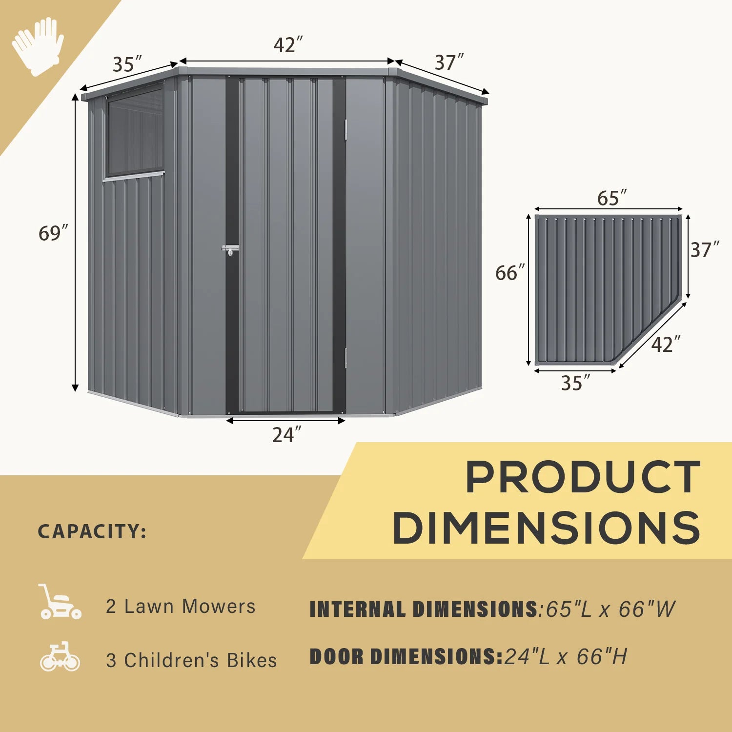 AECOJOY Corner 6x6 Storage Sheds & Outdoor Storage with Openable Windows & Lockable Doors, Utility and Tool Storage