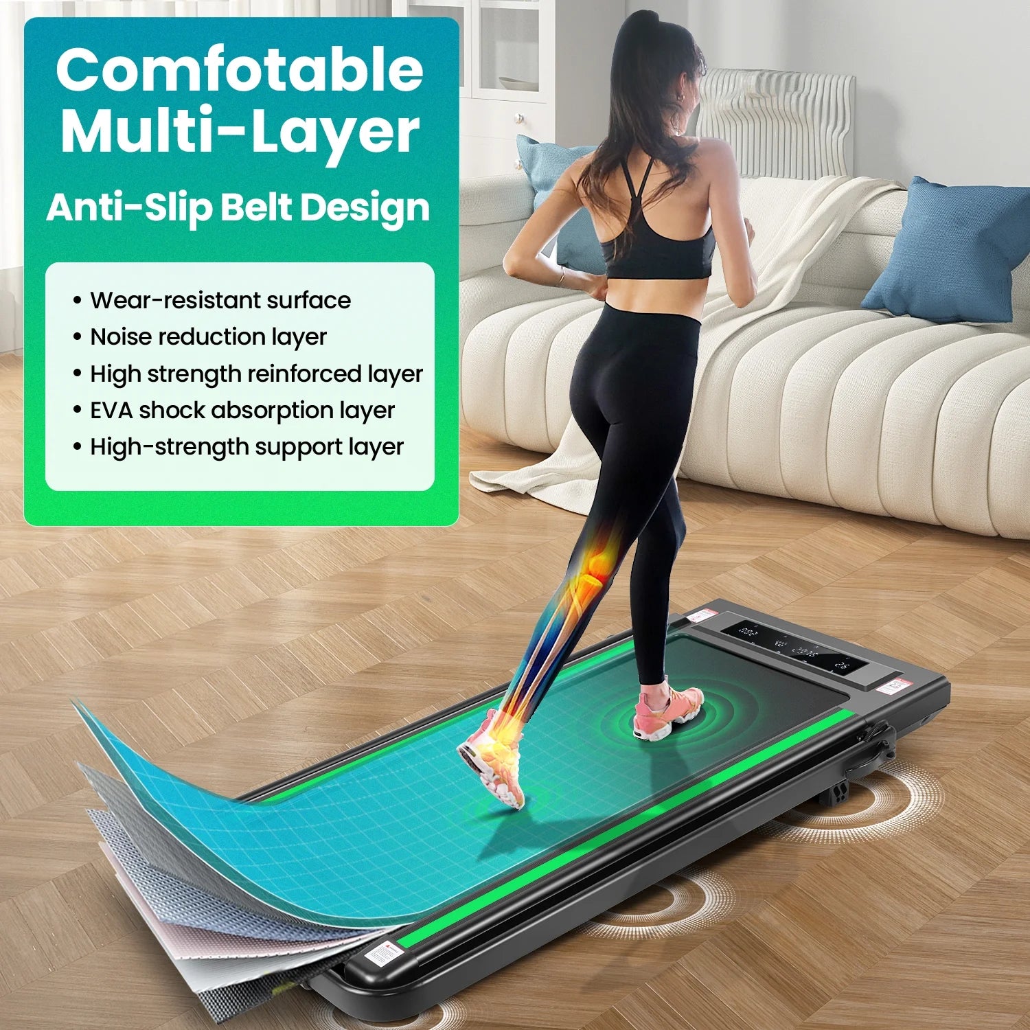 2 in 1 Walking Pad Treadmill with Incline, 2.5HP Under Desk Treadmill with Handle Remote Control & LED Touch Screen for Home Office Workout, 300 lb Weight Capacity Black & Green