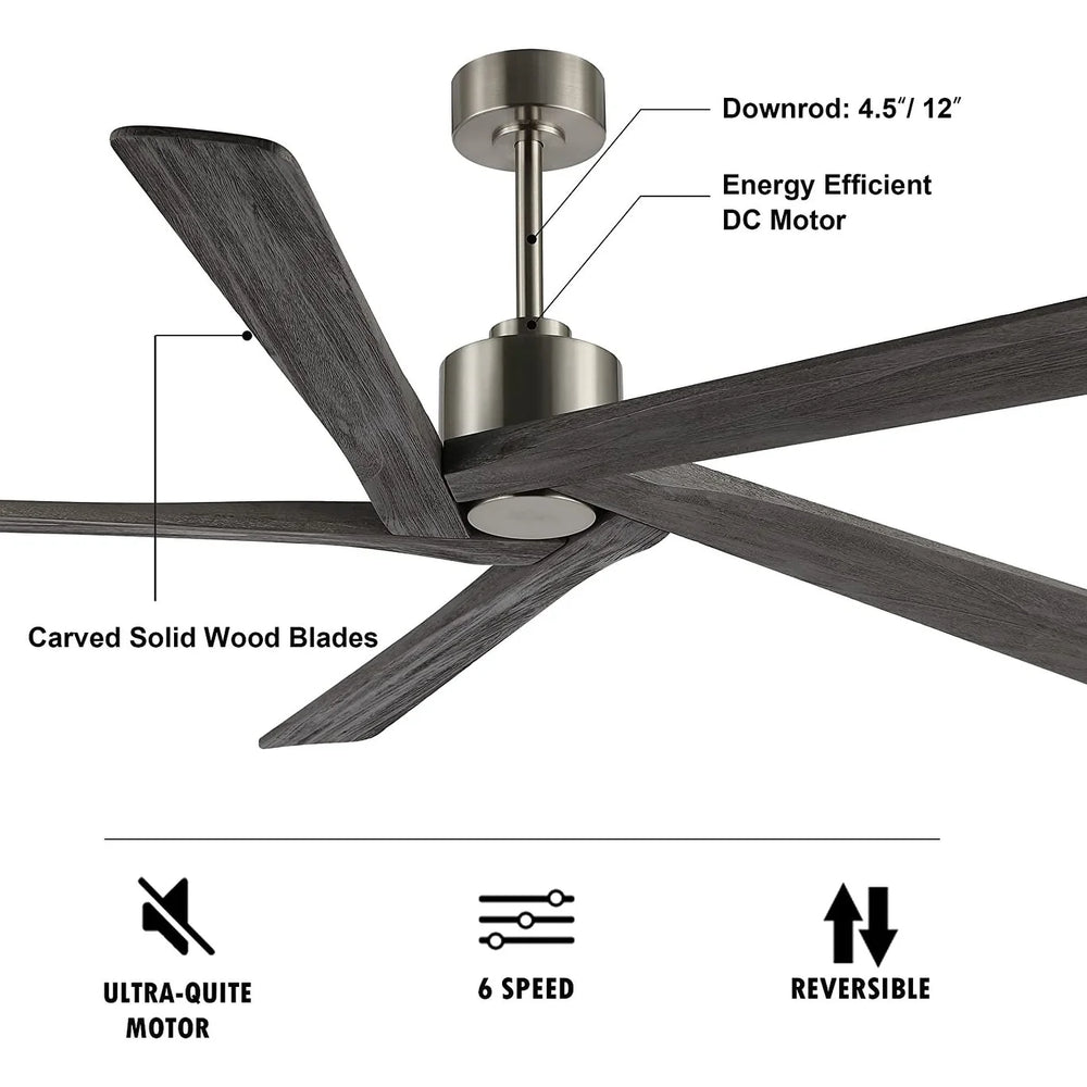 WINGBO 54 DC Ceiling Fan with Lights and Remote Control, 5 Reversible Carved Wood Blades Brass/Black