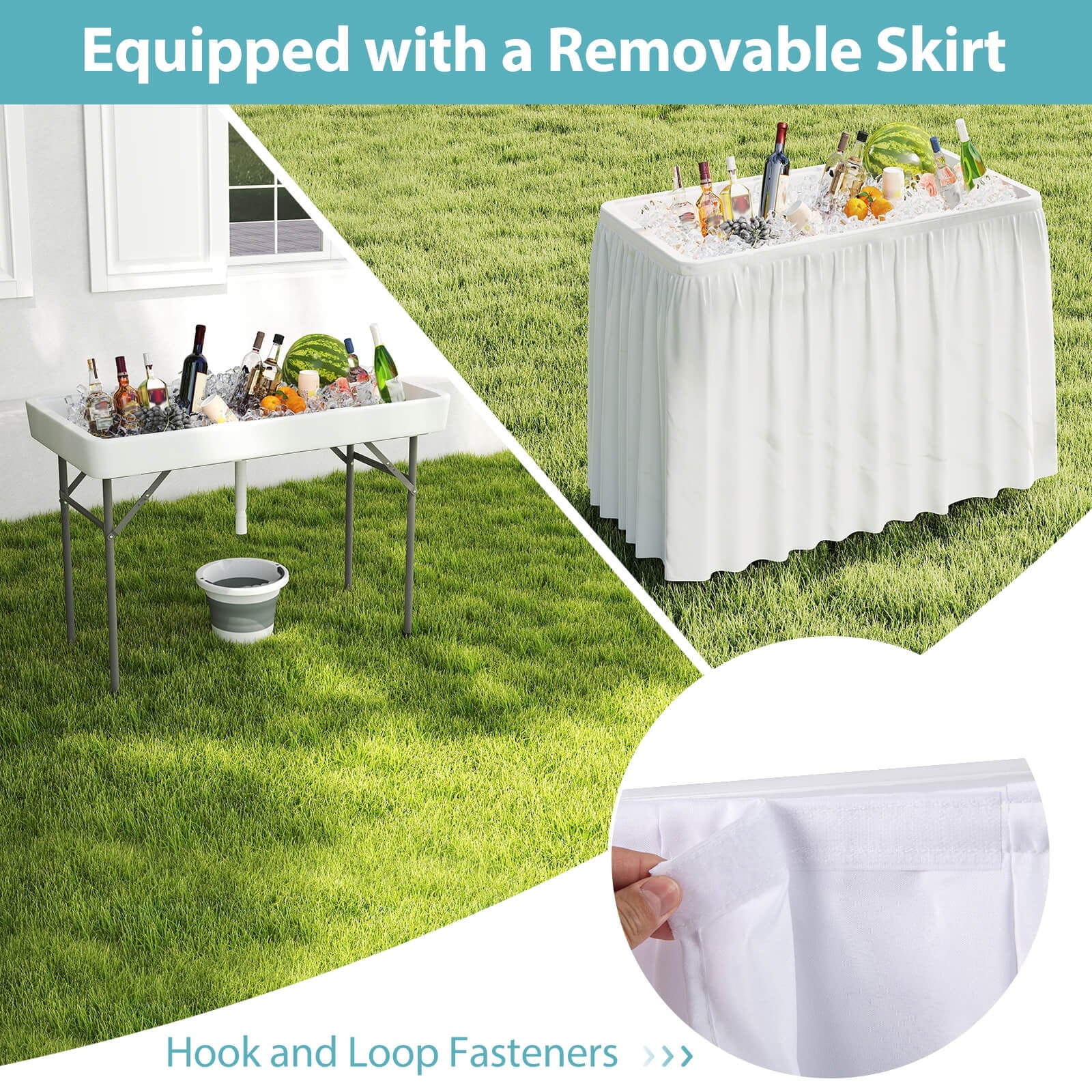 Costway 4 Foot Ice Cooler Folding Table Outdoor Portable Ice Bin Table with Large Sink