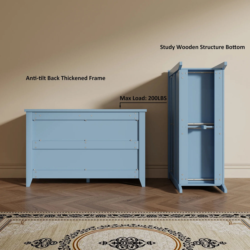 6 Drawer Dresser, Light Blue Elegant Chest of Drawers, Large Cabinet with Storage, Rustic Wood Chest of Drawers for Bedroom, Living Room, Hallway
