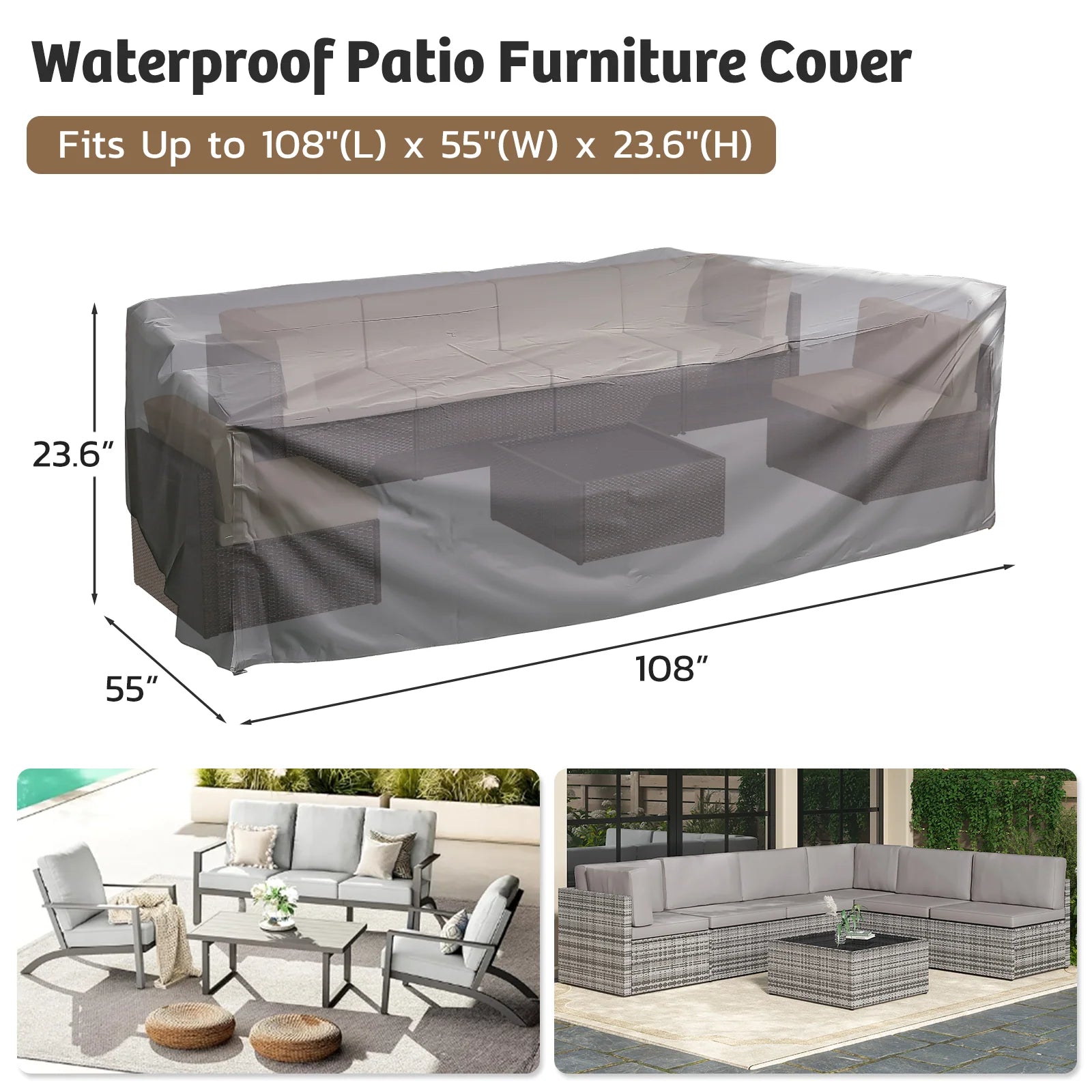AECOJOY 7 Piece Outdoor Patio Furniture Set with Waterproof Cover, Black & Beige
