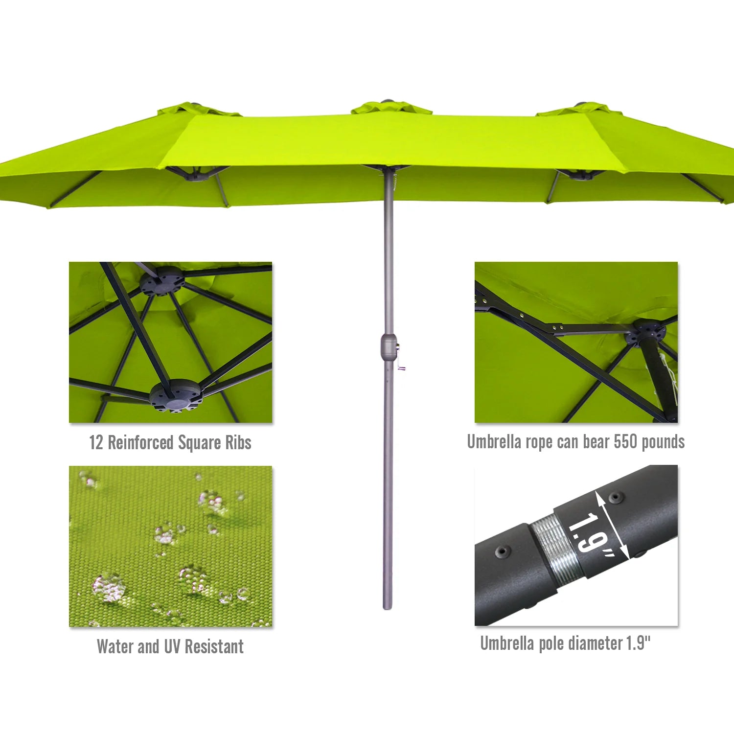 AECOJOY 15x9ft Double-Sided Patio Umbrella, Green