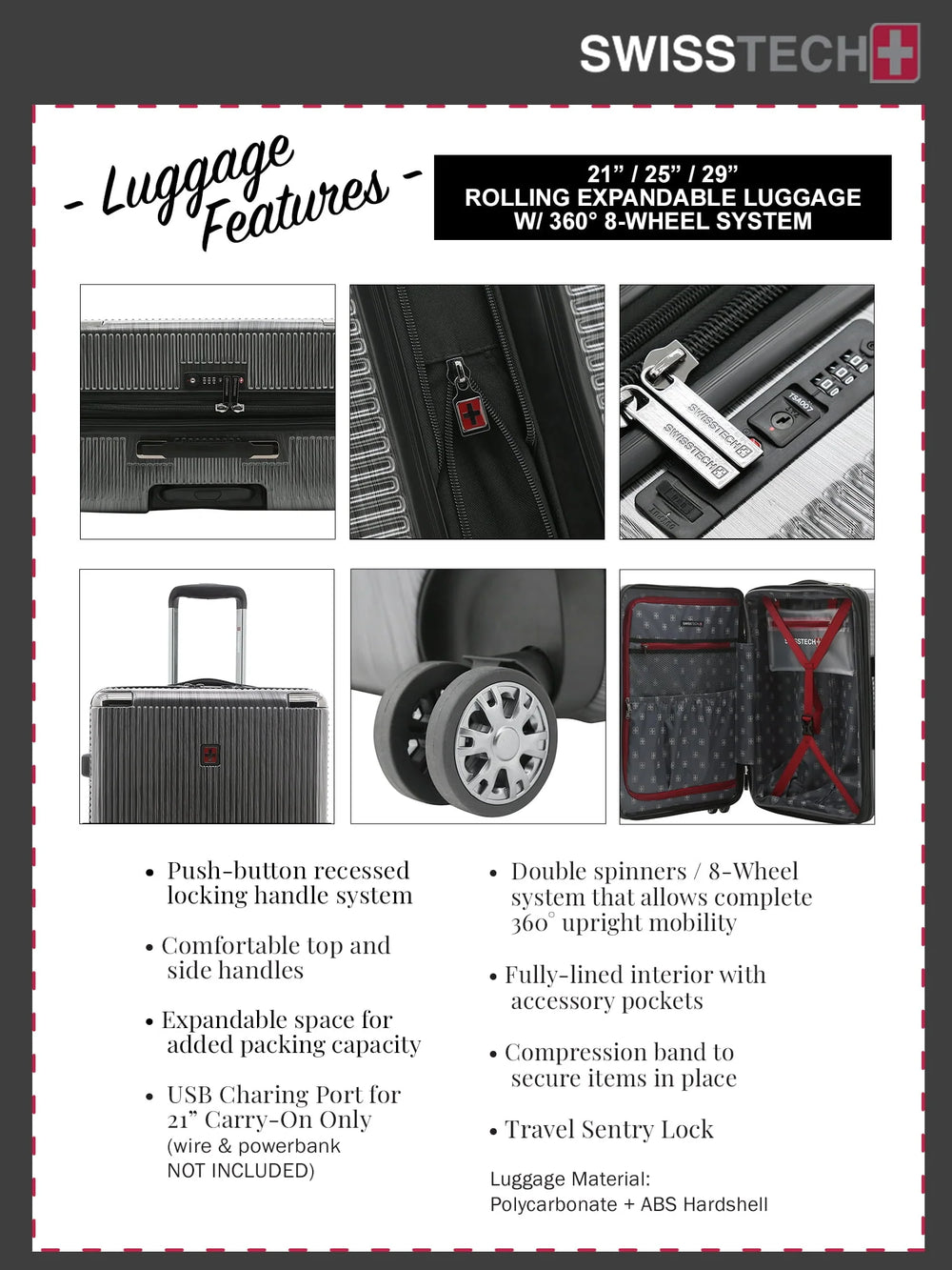 Swiss Tech Excursion 29" Hard Side Rolling Upright Luggage - Charcoal