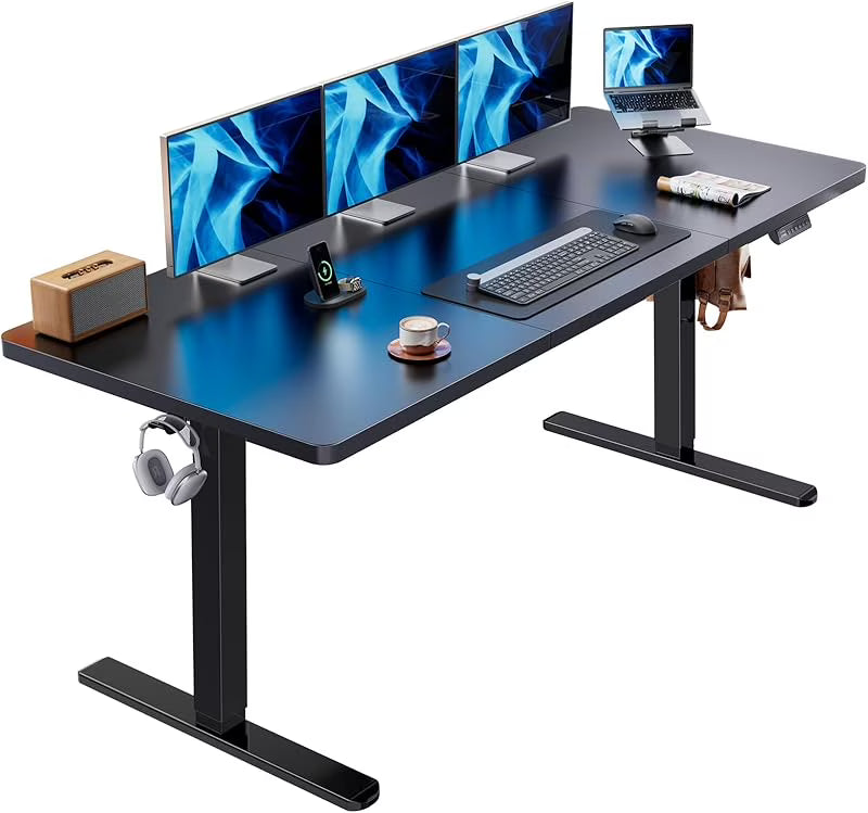 UANUO 48 x 24 in Electric Standing Desk, Height Adjustable Table with Headphone Hooks & Cable Manager, Sit to Stand up Desk for Home Office, Vintage Brown