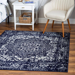 Arlington Navy Blue Vintage 4 ft Square Area Rug