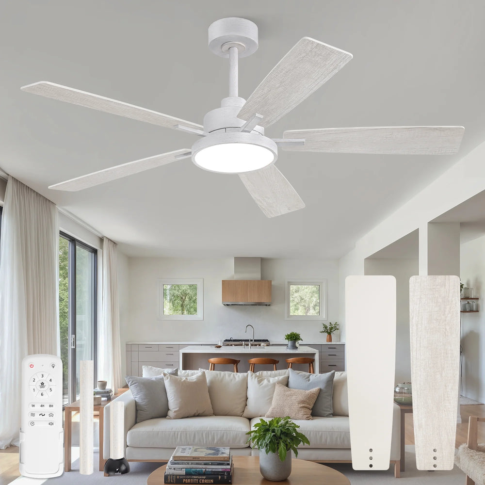 Zardon 52 in Black Ceiling Fan with LED Light and Remote, Downrod 6-Speed and Quiet Reversible DC Motor for Bedroom, Living Room, Indoor