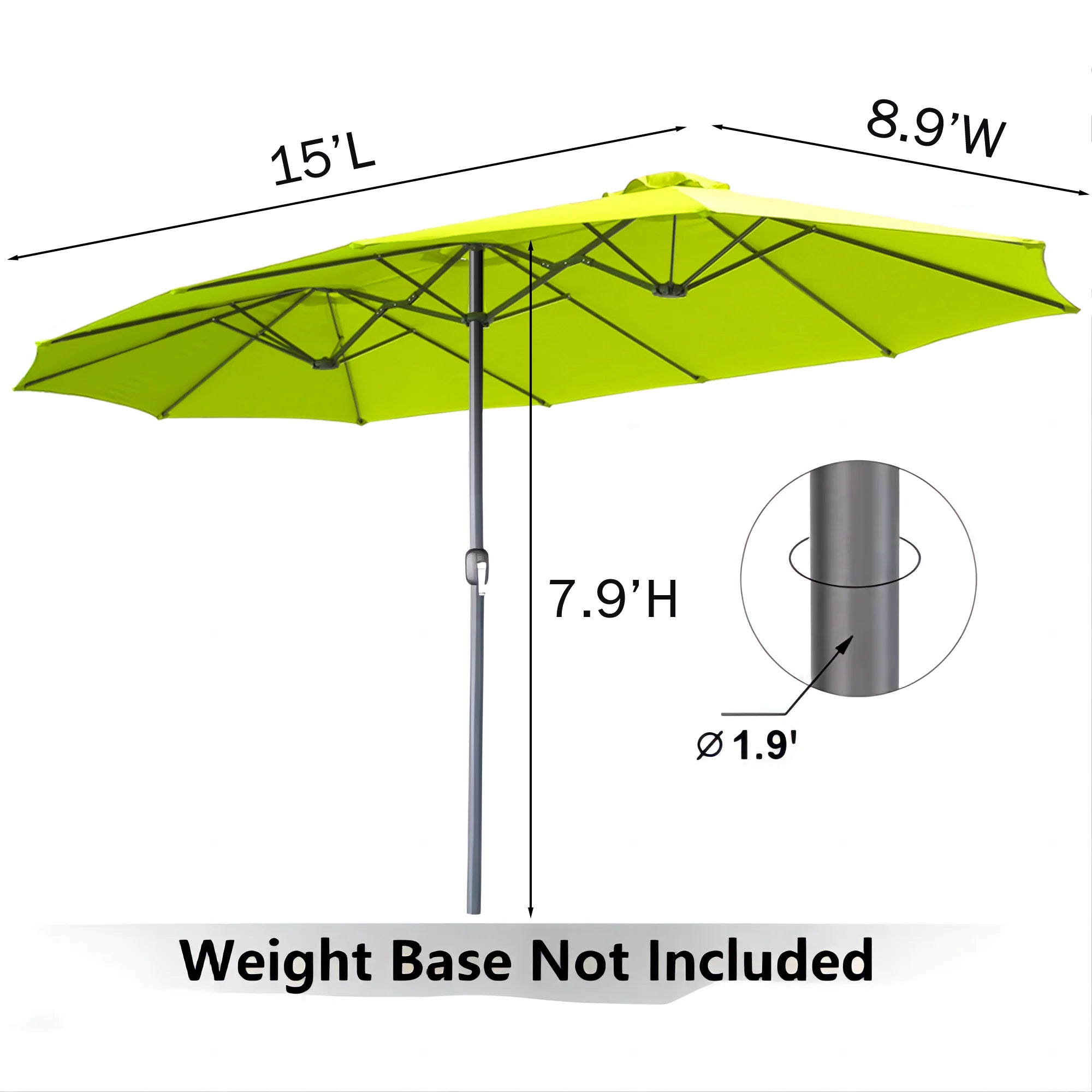 AECOJOY 15x9ft Double-Sided Patio Umbrella, Green