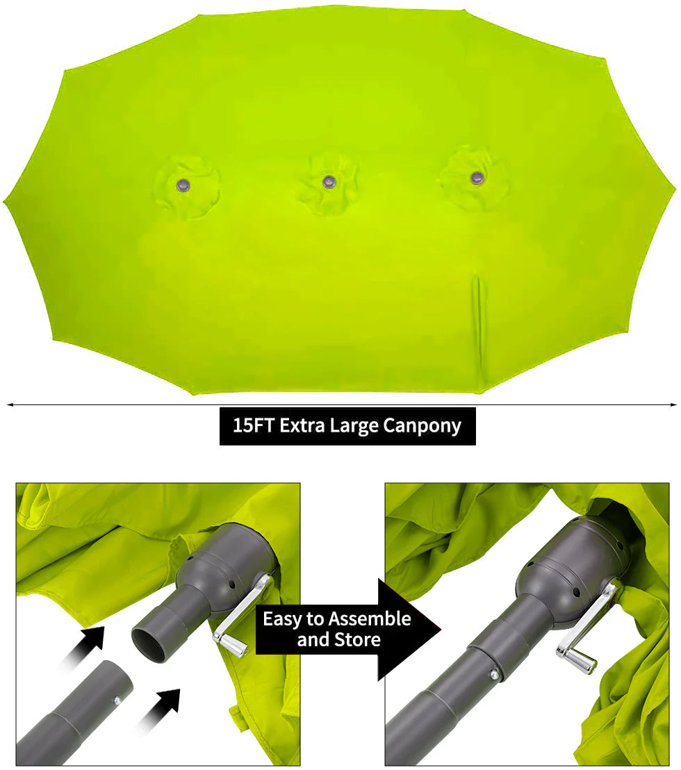AECOJOY 15x9ft Double-Sided Patio Umbrella, Green