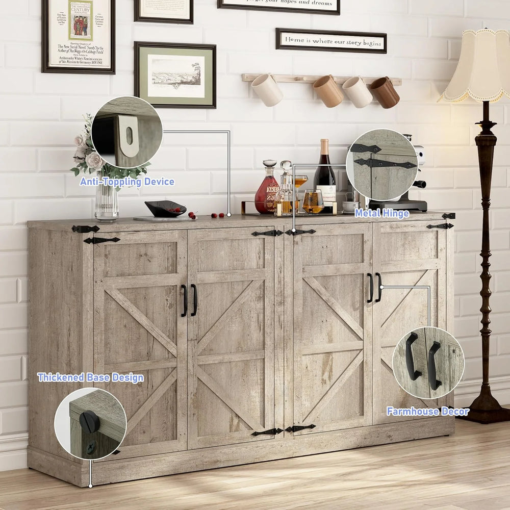 71" Tall Farmhouse Kitchen Pantry Cabinet, 5 Layers Storage Cabinet with Adjustable Shelves, Farmhouse Pantry Cabinet with 4 Barn Doors