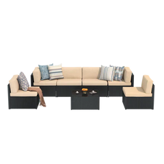 AECOJOY 7 Piece Outdoor Patio Furniture Set with Waterproof Cover, Black & Beige