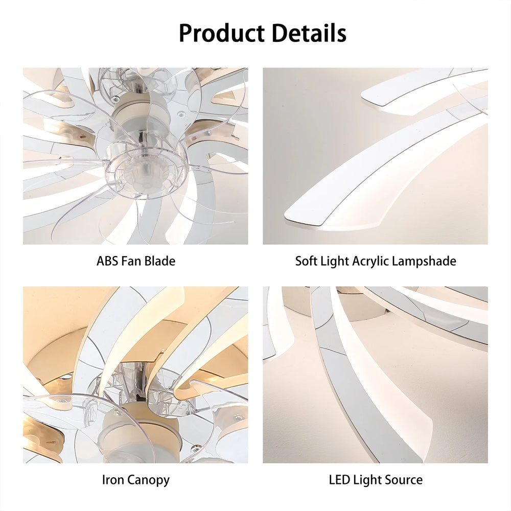 Garwarm Dimmable Ceiling Fan with Light and Remote Control, 27" Small Flush Mounted Ceiling Fan