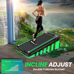 2 in 1 Walking Pad Treadmill with Incline, 2.5HP Under Desk Treadmill with Handle Remote Control & LED Touch Screen for Home Office Workout, 300 lb Weight Capacity Black & Green