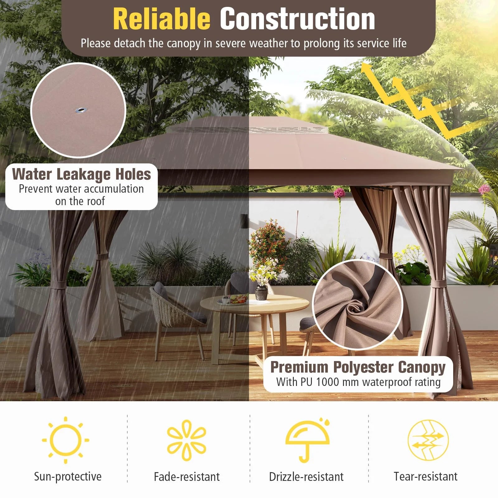 Tangkula 10x13 FT Metal Patio Gazebo with Mesh Netting & Privacy Curtains