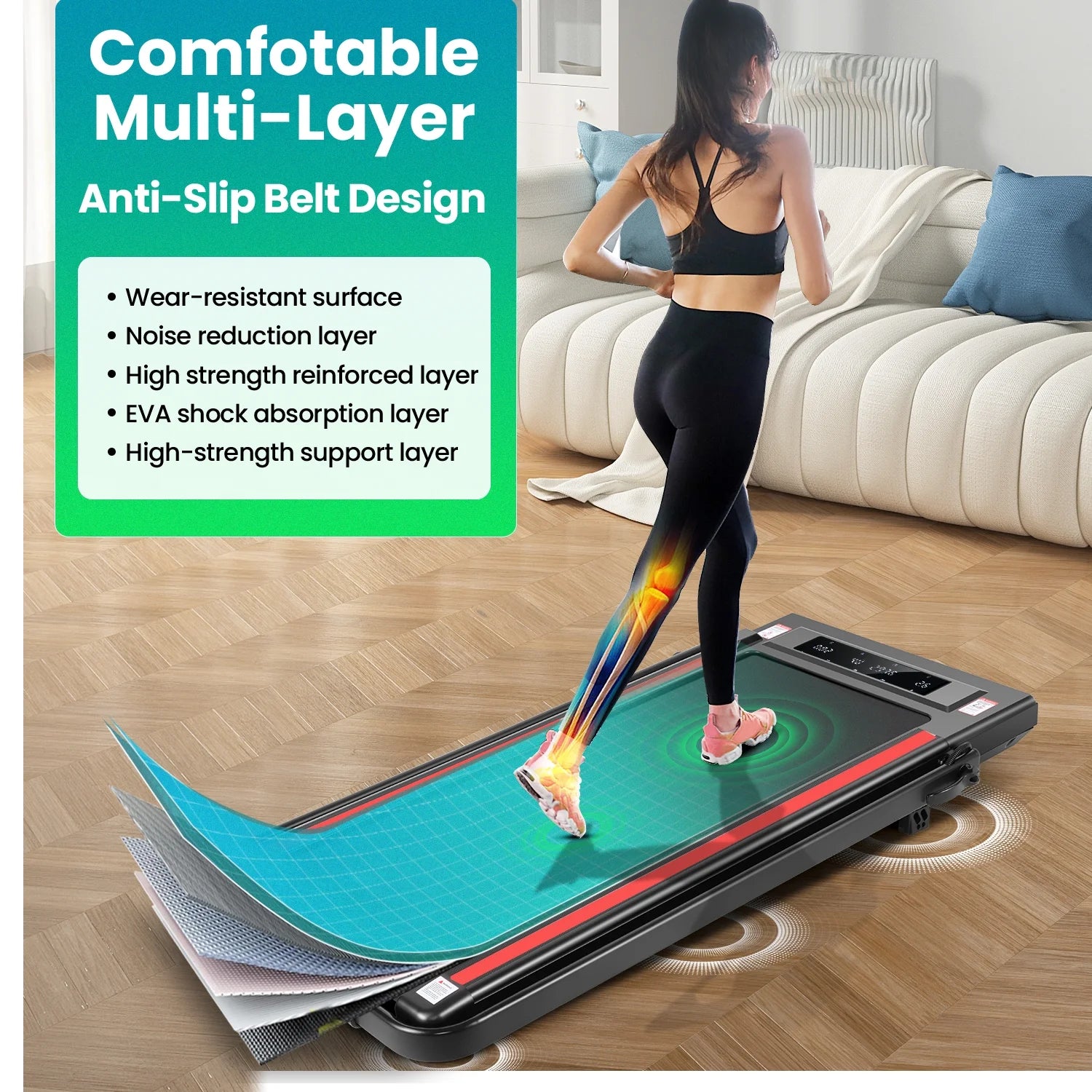 2 in 1 Walking Pad Treadmill with Incline, 2.5HP Under Desk Treadmill with Handle Remote Control & LED Touch Screen for Home Office Workout, 300 lb Weight Capacity Black & Green