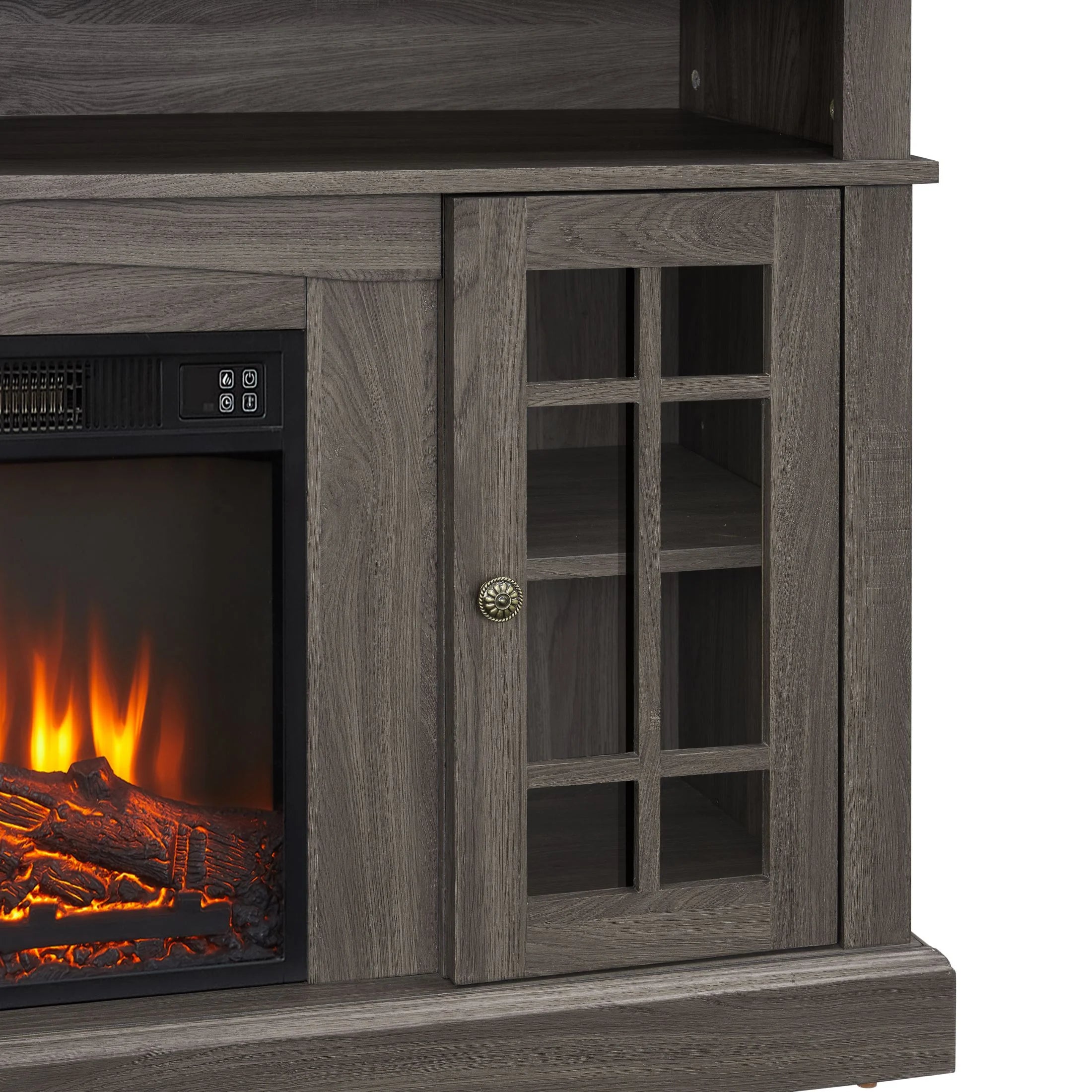 Sesslife Electric Fireplace TV Stand with Remote Control for 65 in TV, Farmhouse TV Console Table with Open Storage Shelves & 2 Cabinets, Wooden Media Entertainment Center for Living Room, Gray
