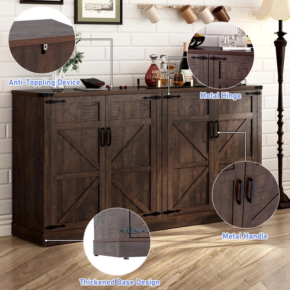 71" Tall Farmhouse Kitchen Pantry Cabinet, 5 Layers Storage Cabinet with Adjustable Shelves, Farmhouse Pantry Cabinet with 4 Barn Doors