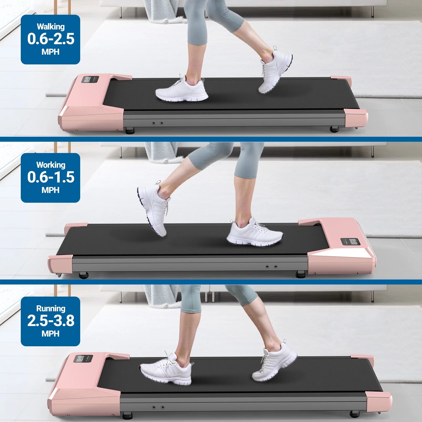Walking Pad 2 in 1 Under Desk Treadmill, 2.5HP Low Noise Walking Pad Running Jogging Machine with Remote Control for Home Office, Lightweight Portable Desk Treadmill Installation Free
