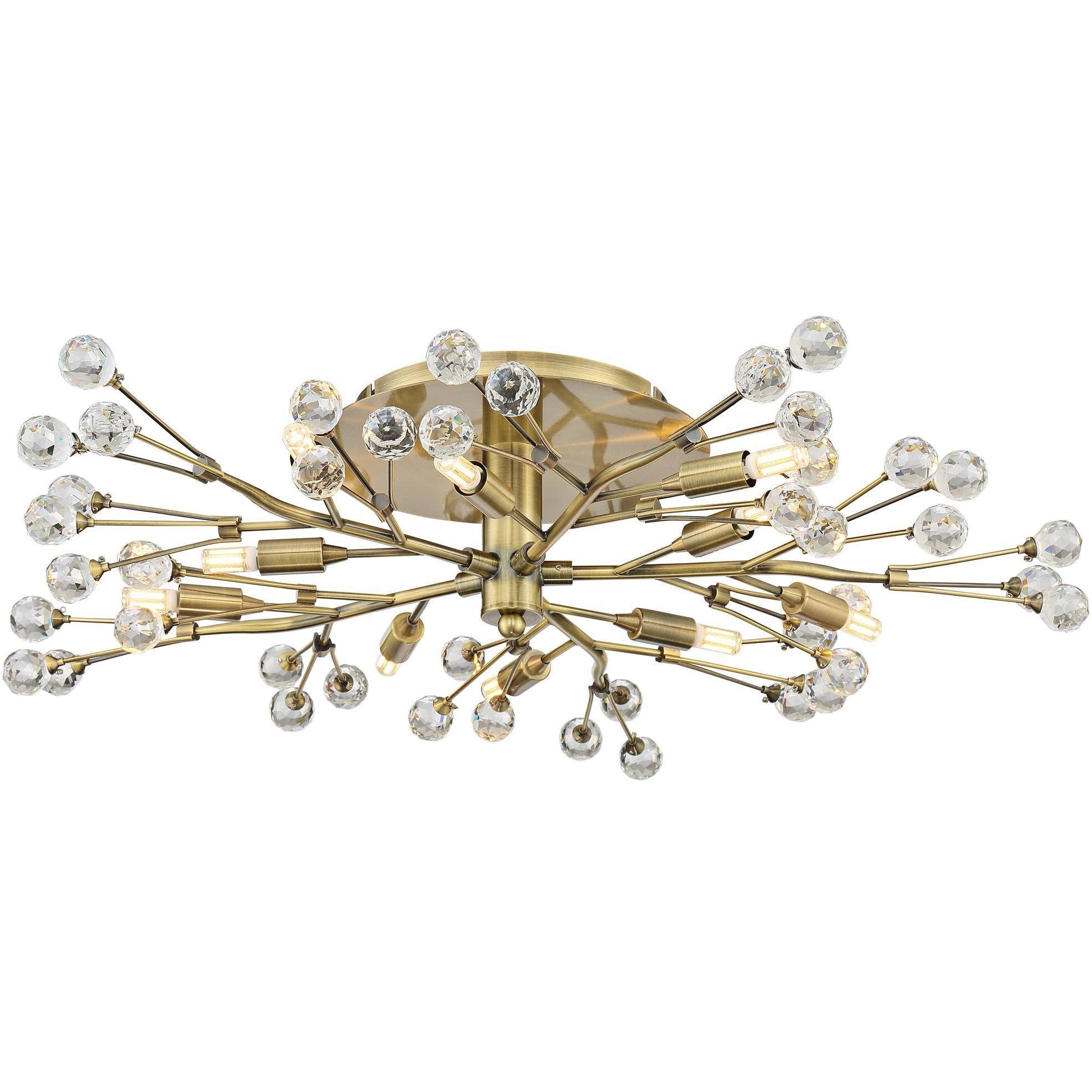 Possini Euro Design Ceiling Light Semi Flush Mount Fixture LED Brass 27 1/2" Wide 10-Light Crystal Berry for Living Room