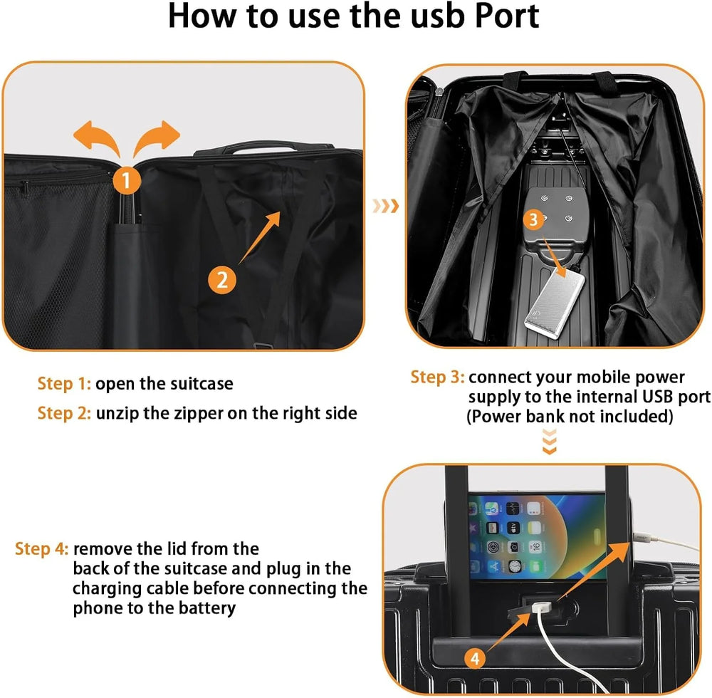 20 in Carry on Luggage with Cup Holder & USB Port, Airline Approved TSA - Locked Luggage, Lightweight PC Material Travel Suitcase