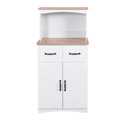 Kitchen Storage Cabinet Pantry Cabinet, White Storage Cupboard Pantry with 2 Doors, 2 Drawers & Microwave Shelf, Freestanding Kitchen Storage Buffet