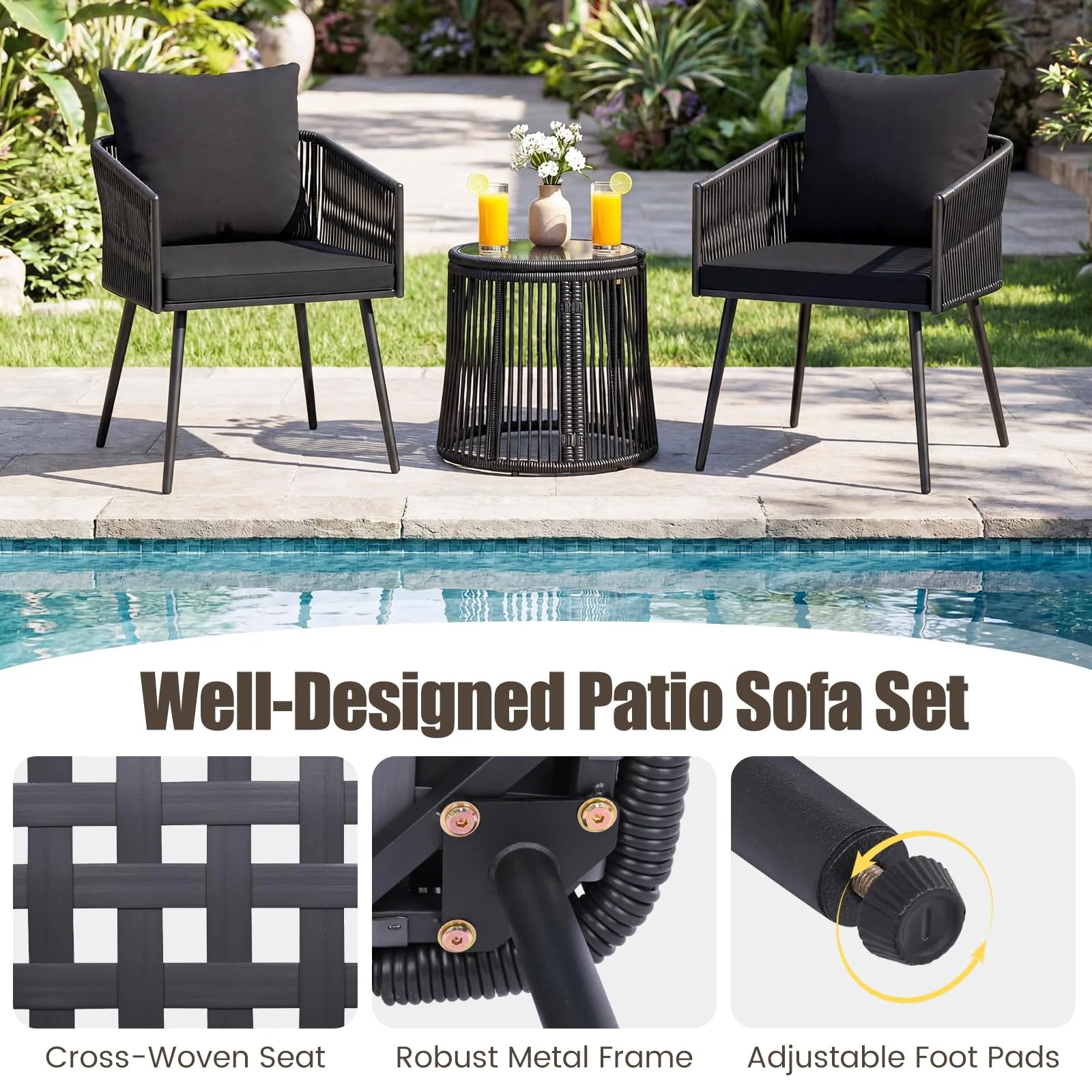 Tangkula 3 Pieces Patio Rattan Bistro Conversation Set