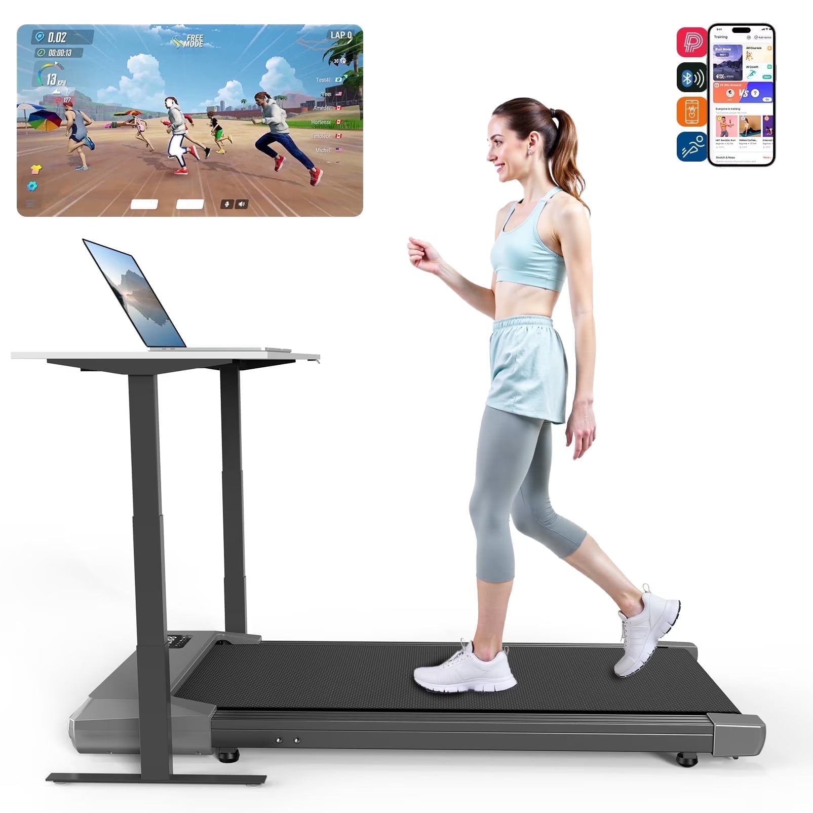 Walking Pad 2 in 1 Under Desk Treadmill, 2.5HP Low Noise Walking Pad Running Jogging Machine with Remote Control for Home Office, Lightweight Portable Desk Treadmill Installation Free