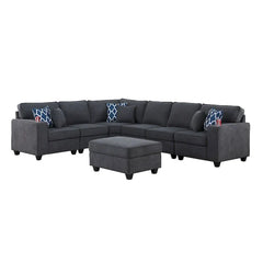 Stone Gray 7-Piece L - Shaped Sectional Sofa Set with Ottoman