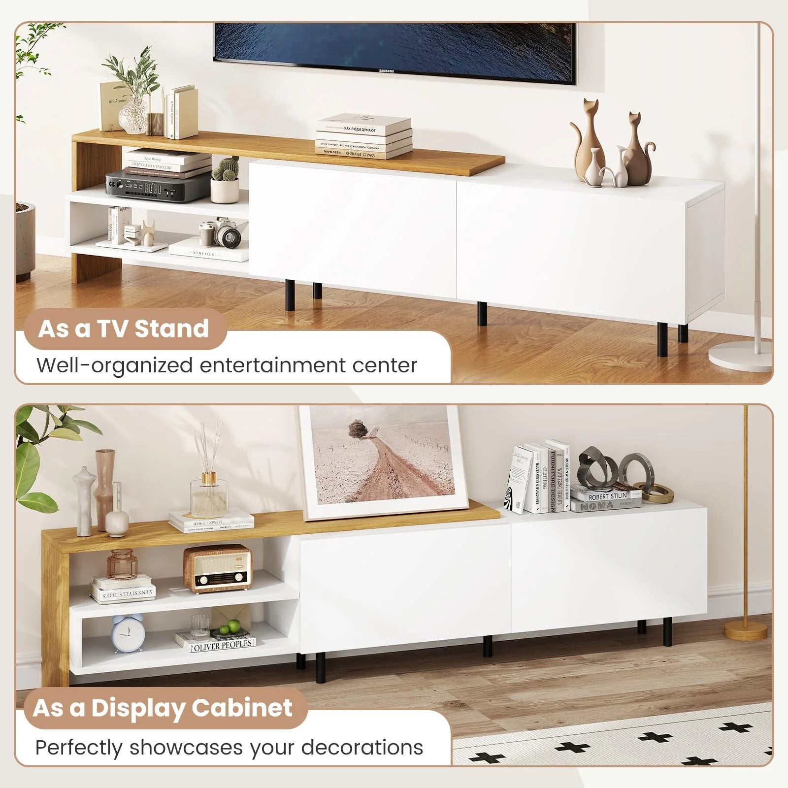 Tangkula Modern TV Stand for 80 Inches TVs with Storage Shelves and Cabinets