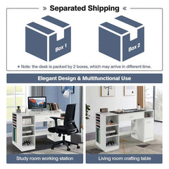 53" Artwork Sewing Craft Table Sewing Station Desk, Multipurpose Sewing Machine Cabinet with Drawers & Open Storage Shelves