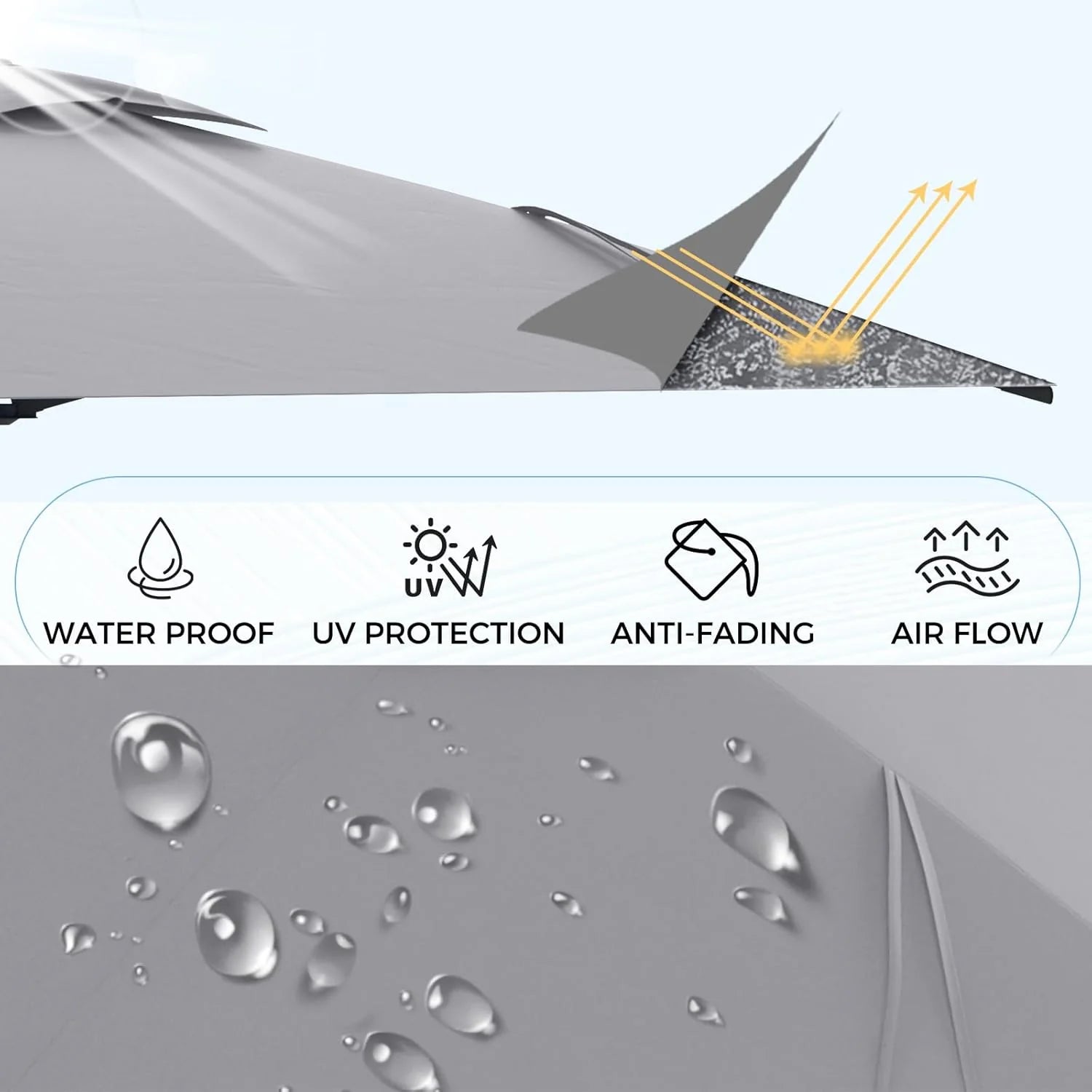 AECOJOY 10ft Cantilever Patio Umbrella, Large Rectangle Umbrella 180° Rotation Offset, Grey