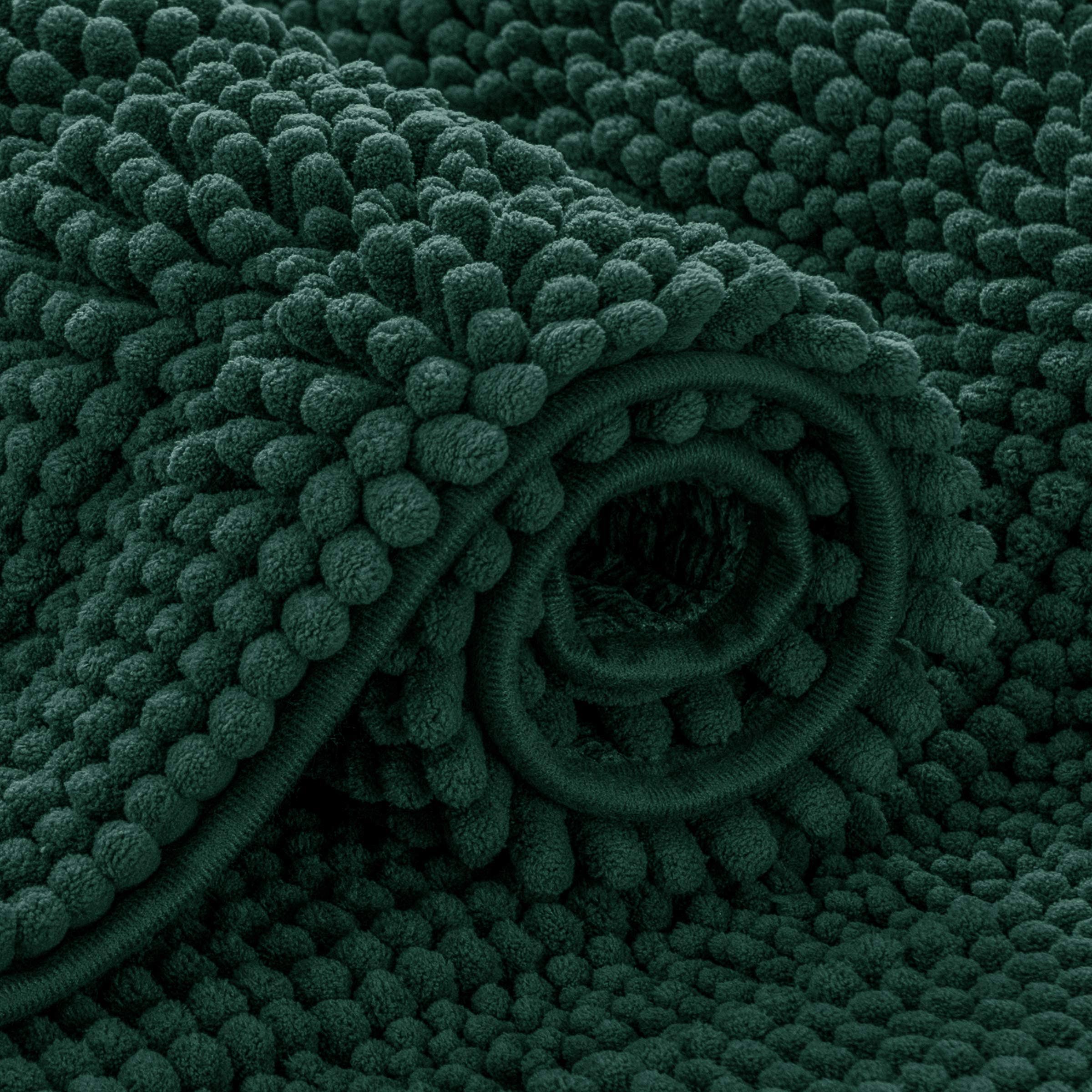 Subrtex Bathroom Rugs Chenille Bath Rug Striped Plush Bath Mat Soft Rugs for Bathroom Water Absorbent Shower Mat Quick Dry Machine Washable(Green,16"