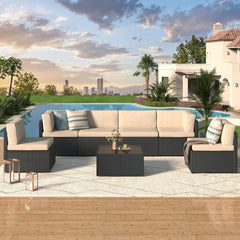 AECOJOY 7 Piece Outdoor Patio Furniture Set with Waterproof Cover, Black & Beige