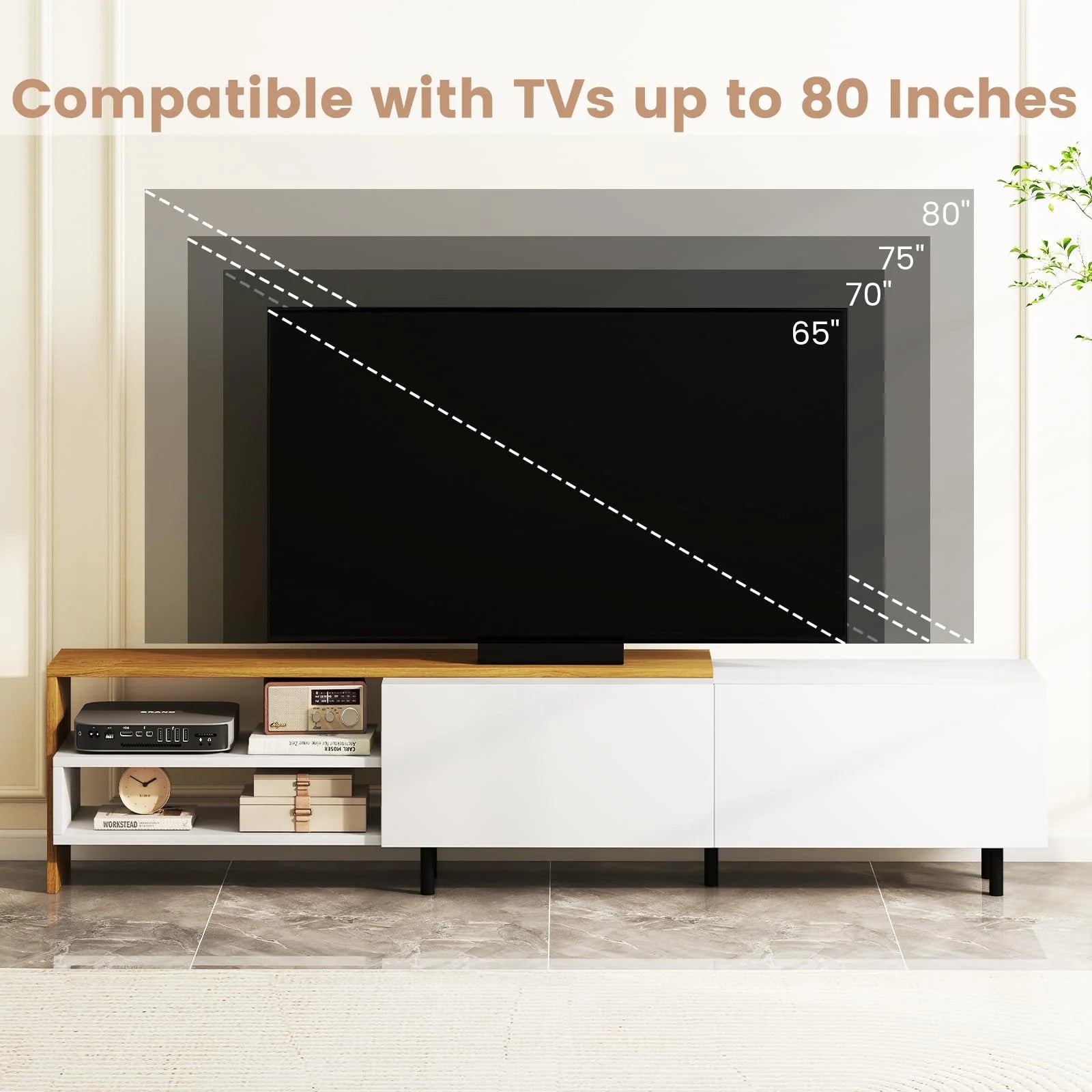 Tangkula Modern TV Stand for 80 Inches TVs with Storage Shelves and Cabinets