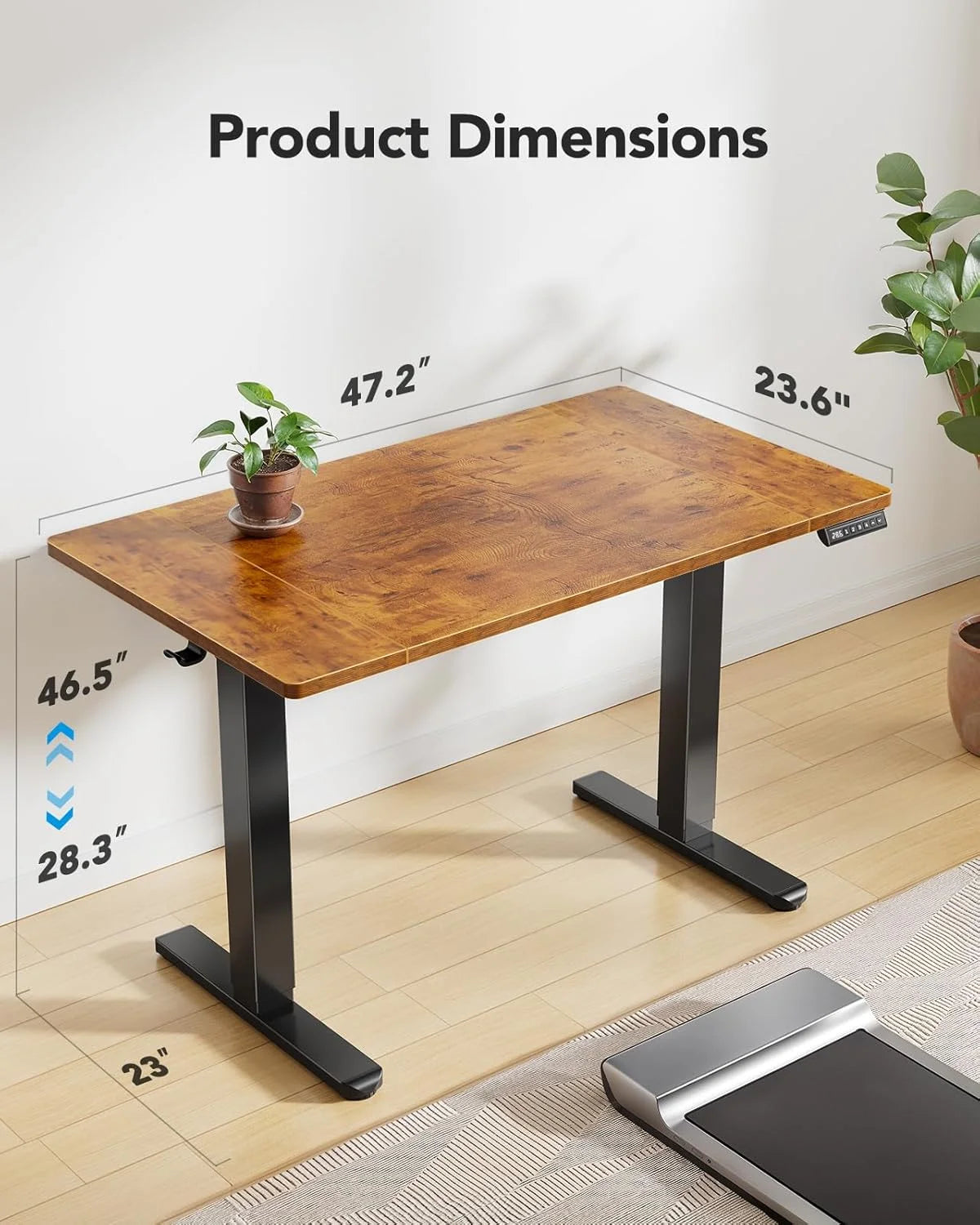 UANUO 48 x 24 in Electric Standing Desk, Height Adjustable Table with Headphone Hooks & Cable Manager, Sit to Stand up Desk for Home Office, Vintage Brown