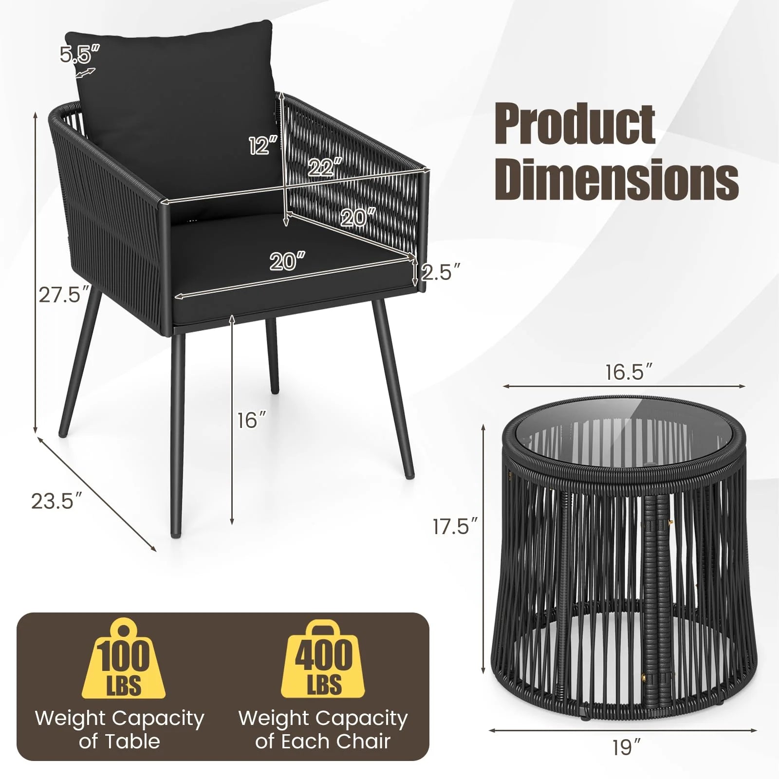Tangkula 3 Pieces Patio Rattan Bistro Conversation Set